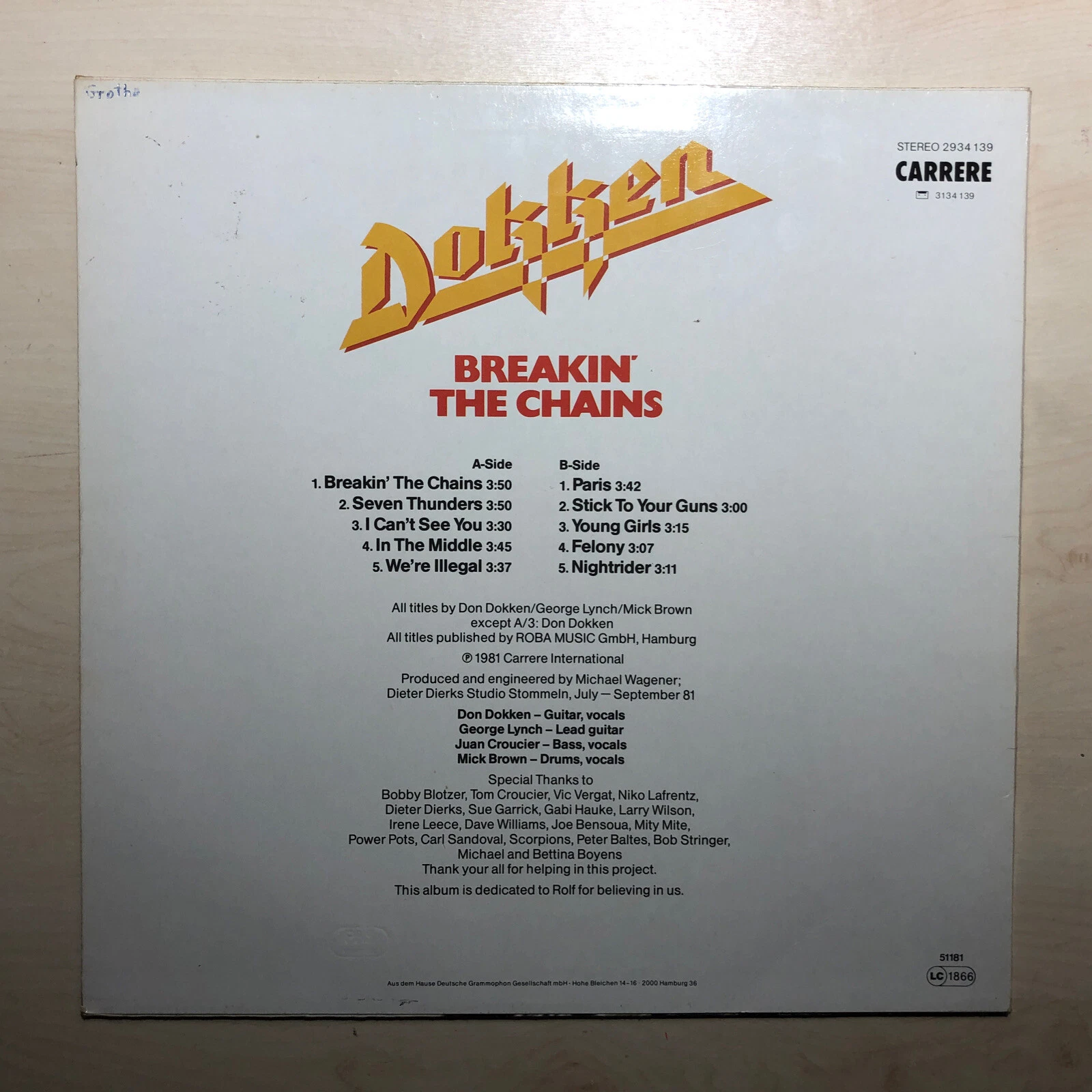 Dokken – Breakin' The Chains EXCELLENT+ Vinyl LP 1981 Carrere 2934 139 - Picture 3 of 6