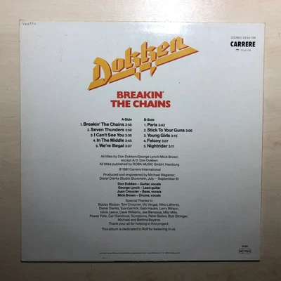 Dokken ‎– Breakin' The Chains EXCELLENT+ Vinyl LP 1981 Carrere ‎2934 139 - Picture 3 of 6