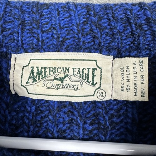 Vintage American Eagle Sweater Mens XL Blue Wool Blend Chunky Knit Made In USA - Picture 5 of 13