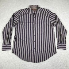 Robert Graham Shirt Mens XL Purple Striped Flip Cuff Button Up Dress Shirt