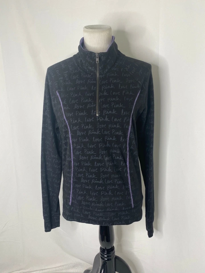 Женская маленькая рубашка розовый йога черный Victoria's Secret длинным рукавом четверть молнии - Изображение 2 из 4