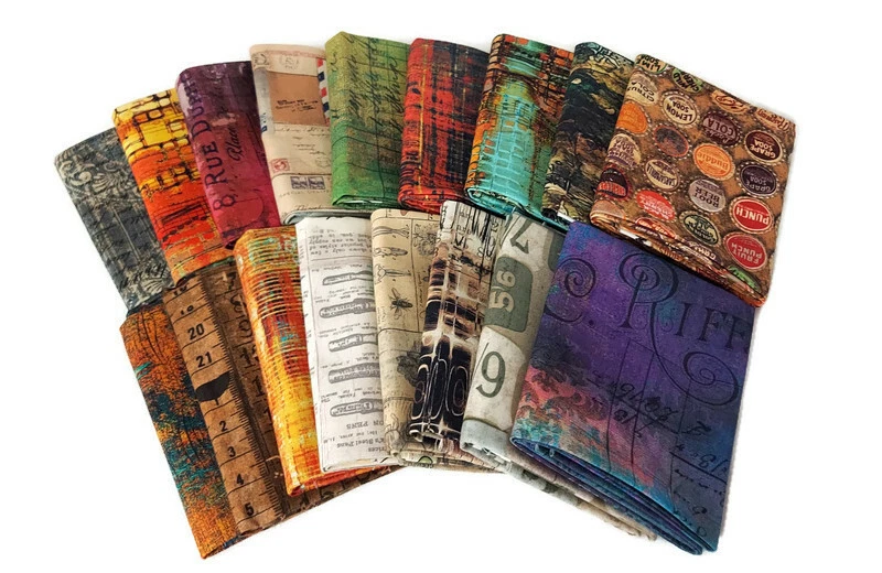 10 Fat Quarters - Tim Holtz Assorted Eclectic Elements and Abandoned Rulers Maps - Image 3 of 4
