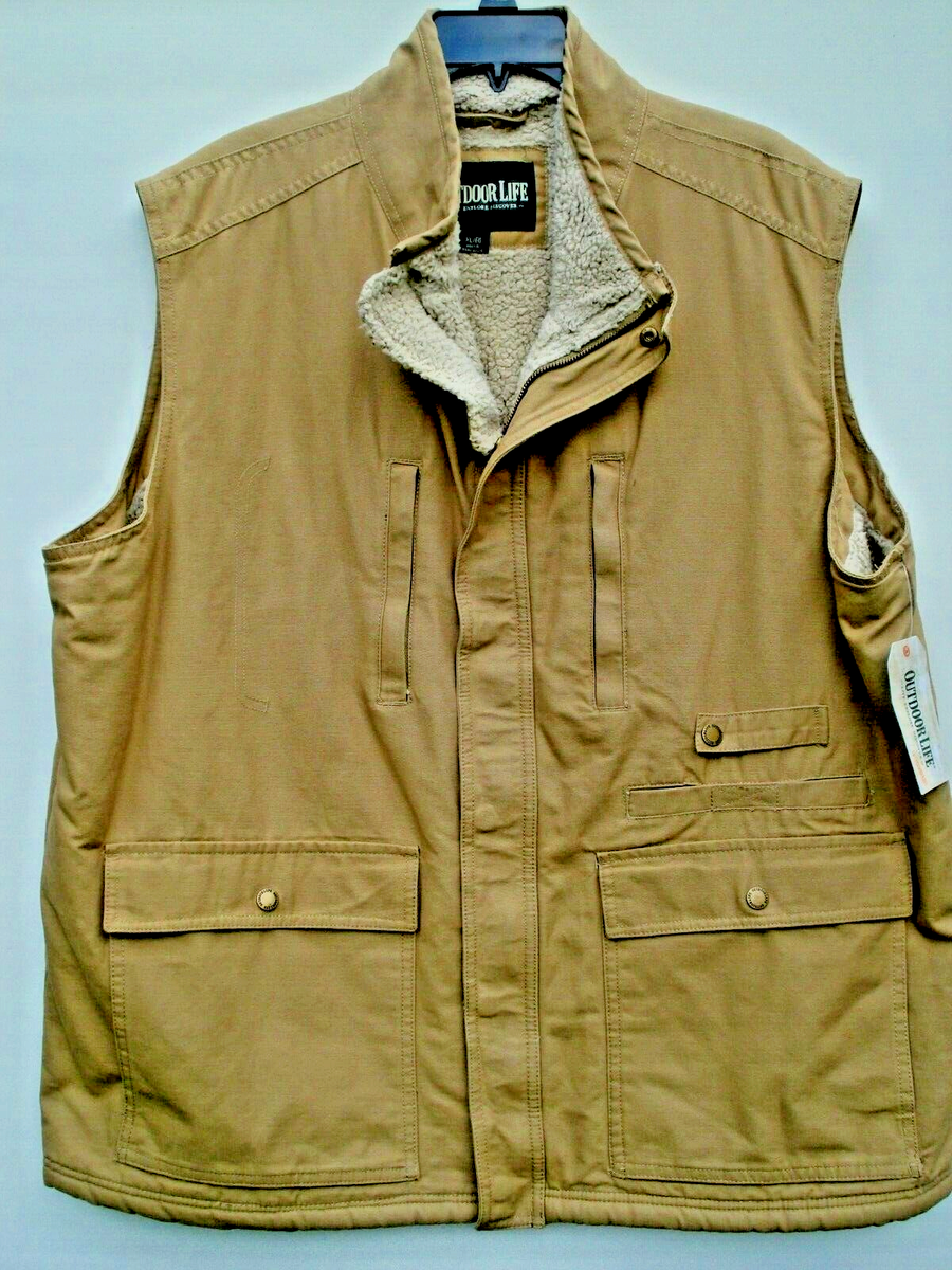 Mens Utility Outdoor Vest Tan Size XL Outdoor Life Pockets New
