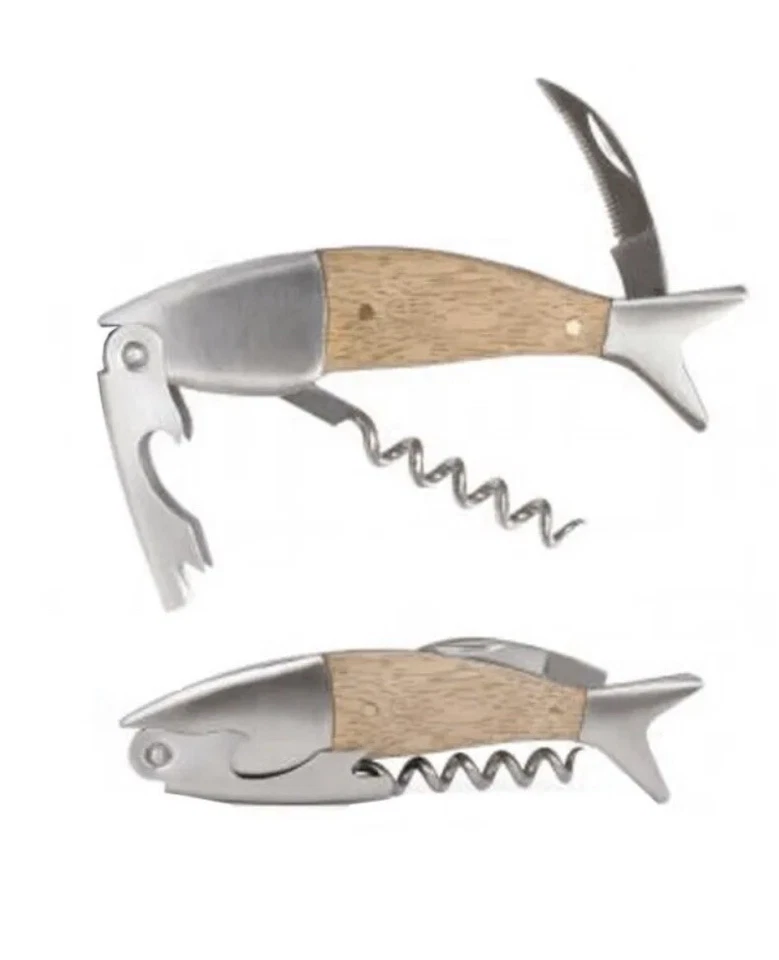 Kikkerland BA17 木质鱼开瓶器 铝箔切割机,不锈钢 — 第 3/4 张图片