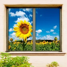 3D Sunflower O22225 Window Film Print Sticker Cling Stained Glass UV Block Fa