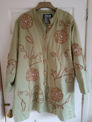 Indigo Moon Duster Jacket Sz 2XL - Green Flowers & Sequins 