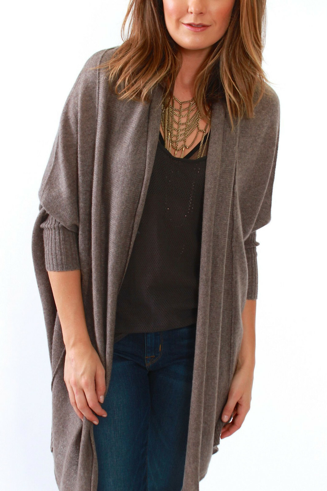 Cashmere Open Cardigan Shall Sweater 