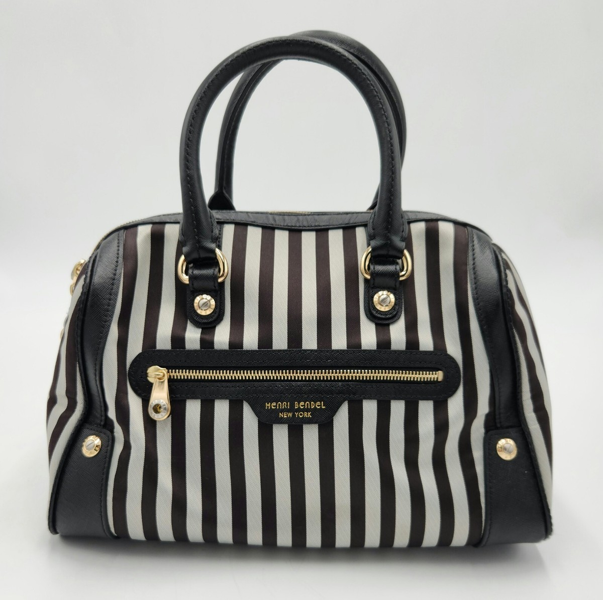 Henri Bendel Black & White Signature Stripe Handbag Satchel Bag | eBay