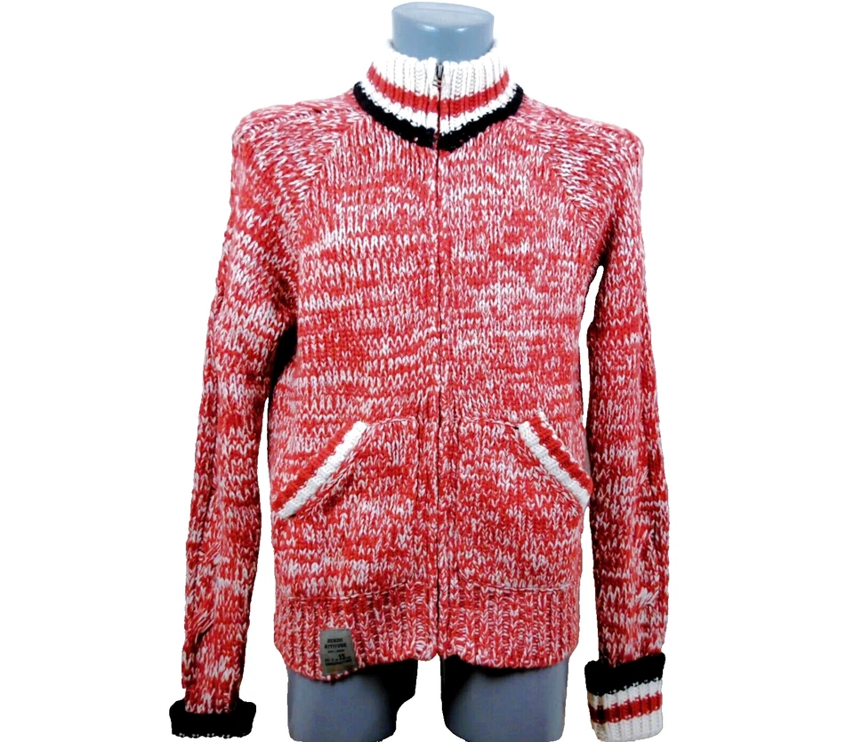 JACK&JONES Halar / Cárdigan 100% Pura Lana Rojo Punto Melange Cremallera Todo L - Imagen 2 de 4