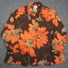 VTG Fashion Bug Floral Shirt Womens 18/20 USA Fall Autumn Orange Brown Colorful