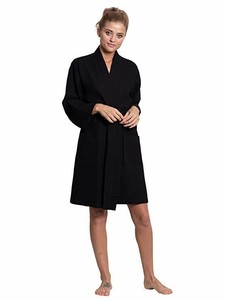 Download Women's Black Waffle Bathrobe Large Cotton Blend Soft ...
