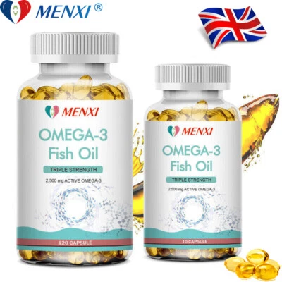 MENXI Omega 3 Fish Oil Capsules 3x Strength 3600mg EPA & DHA Highest Potency 10/120Pcs