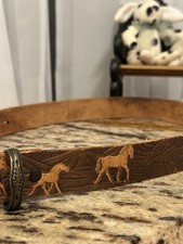 Vintage Men s Western Deep Hand Tooled Horse Design Mountains Forest Engraved
