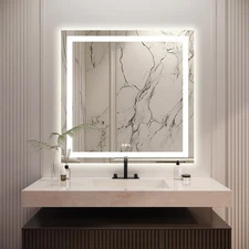 Bathroom Mirror, 36"x36" with Front and Backlit, Bathroom Vanity Mirror for W...