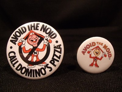 2 Vintage Domino's Avoid The Noid Pin Pinback Metal Buttons