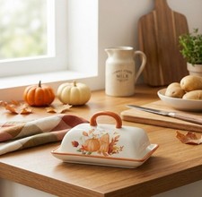 Keramik Butterdose Kürbis Herbst | Mit Decke...
