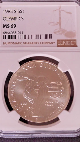 1983-S Olympics Discus Commemorative Silver Dollar, NGC Graded MS69