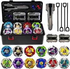 Battle Spinning Top Set with 12 Colorful Tops, Launchers and Accessories, Combat