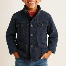 GapKids Utility Jacket Boys XS Navy Blue Military Cargo Full Zip 100 Cotton