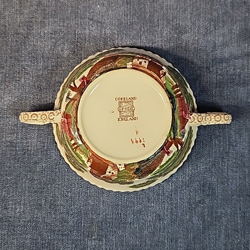 Copeland Spode Delft Cream Soup Bowl & Saucer Polychrome Spode Tower c 1896 s-2H - Picture 6 of 7