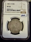 1861-O Seated Liberty Half Dollar NGC VF 25 (Civil War Date)