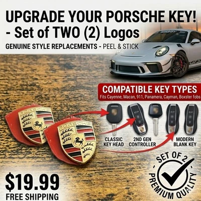 2X Key Fob Replacement for Porsche Colored Crest Small Emblem Logo 99663744300 - Image 1 of 3