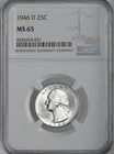 1946-D  25C WASHINGTON SILVER QUARTER "DENVER MINT" NGC MS65 #8343474-031