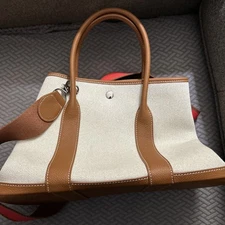 Garden party Leather And Canvas Bag with Crossbody Red Strap