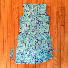 T By Talbots dress L Casual Shift Dress Paisley Blue Sleeveless Cotton Rayon sof