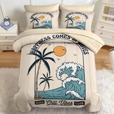 5 Pcs Comforter Set Twin Size, Summer Beach Surf Bedding Set for Kids and Adu...