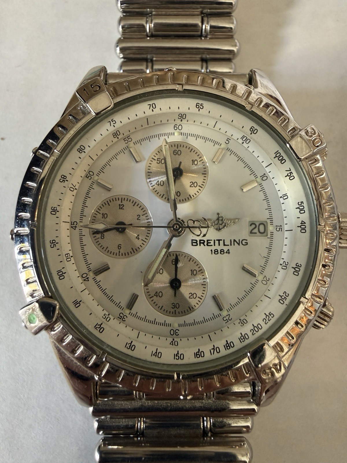 Breitling ATM 1884 Dial Watch Quarts Chronograph Water White Swiss Resistant 10 - vintagewatches.pk