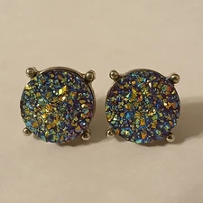 Cosmic Galaxy Faux Druzy Crystal Stone Cluster Stud Earrings