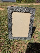 Vtg. Pewter Ornate Filigree Rose Picture Photo Frame Fits 4 1/4 x 6 l/2 Opening
