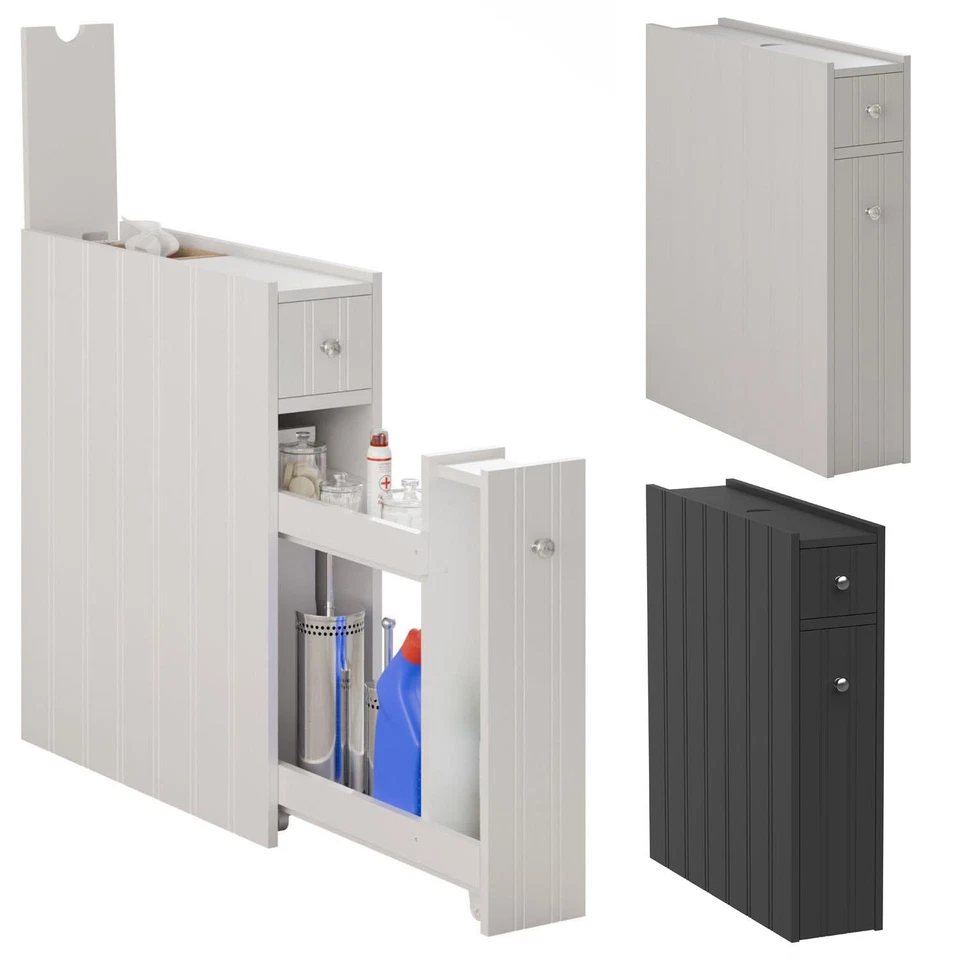 TAYLOR & BROWN Bathroom Slim Floor Cabinet Narrow Wooden Multi Purpose Storage with Drawers