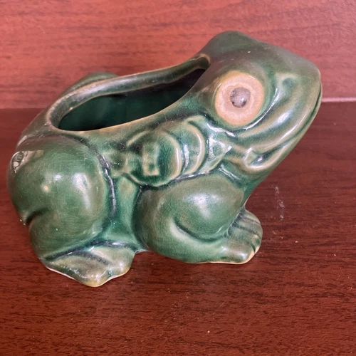 Vintage McCoy? Green Pottery Frog Planter Unmarked
