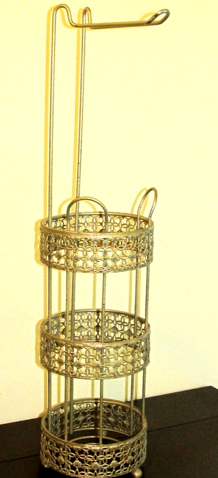 3pc Vtg Ormolu Metal Filigree RARE Toilet Tissue;Toiletry Set-Hollywood Regency - Image 3 of 4