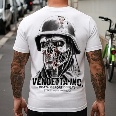 Vendetta Inc. Herren Shirt Iron Skull Weiß T-Shirt S 5XL Urban Streetwear NEU