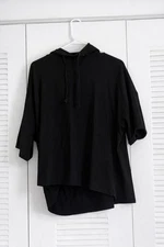 EILEEN FISHER Blk Short Sleeve Hooded Top Lightweight Pullover Women’s XL Casual