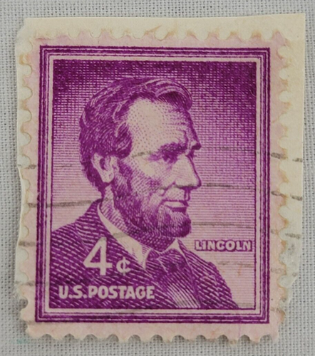 U.S. Postage ~ Abraham Lincoln ~ Cancelled/Post ~ Purple 4¢ Stamp -c.1956 ~ D012