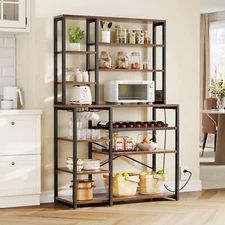 9-Tier Kitchen Bakers Rack with Power Outlet Microwave Stand Coffee Bar Station