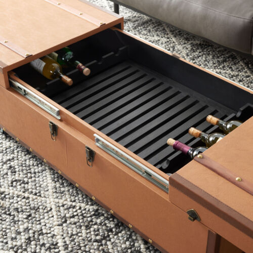 Safavieh Zoe Coffee Table Storage Trunk With Wine Rack | Cognac |