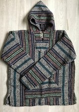 Baja Joe Unisex Sz Medium Pullover Hoodie Poncho Woven Knit Multicolor