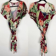 Ann Taylor Tropical Print Knit Wrap Dress Knee Length Women Size 8