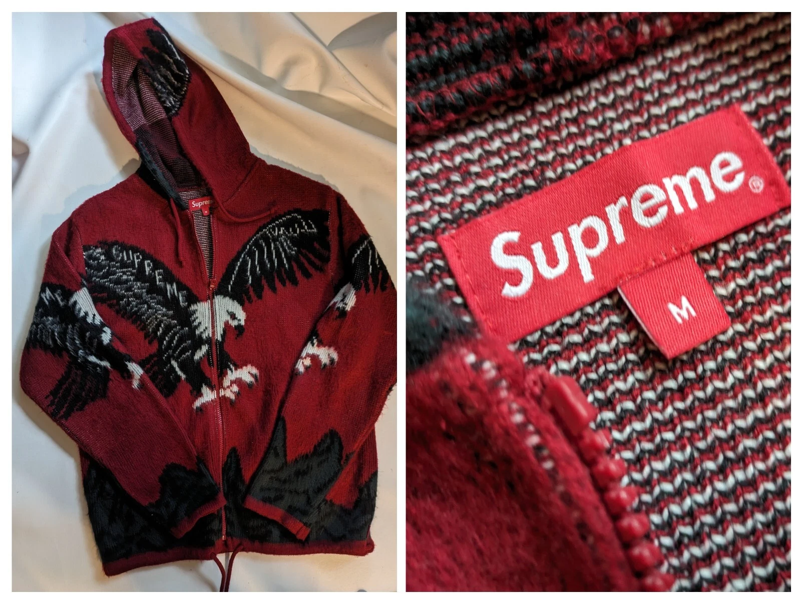 Pull manches longues zippé à capuche Supreme Eagle 2016 homme mode rouge moyen