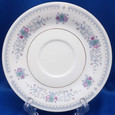 Crown Ming Harmony Saucer 6in Blue Pink Floral w Platinum