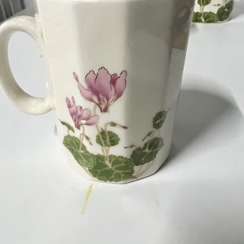 Vintage Cyclamen Otagiri Mugs Cream Pink Orchid Floral Cream Set of 4 - Picture 5 of 9