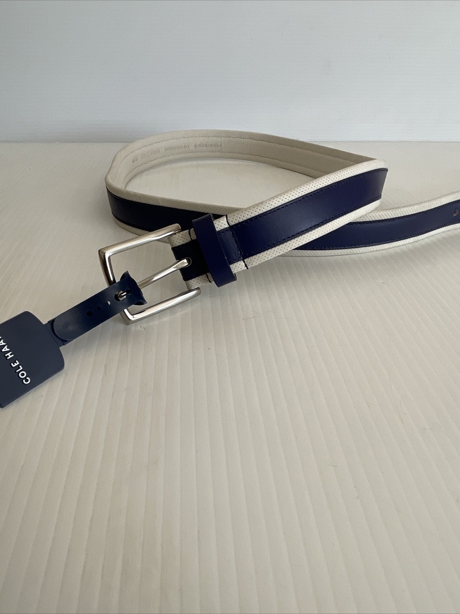 NEW Cole Haan Grandseries Perforated Striped Leather Belt  display picture 2