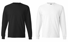 Mens 100 Cotton Long Sleeve Crew Neck T-Shirts Black  White