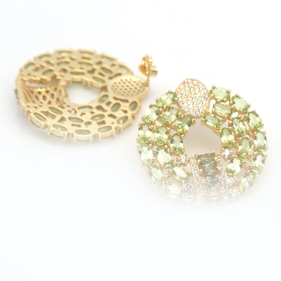 Unheated Gemstone Green Peridot & White Zircon Earrings 925 Sterling Silver - Image 2 of 4