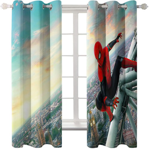 Kids Boys Marvel Spiderman Thick Blackout Window Curtain Thermal Ring Top Eyelet - Picture 21 of 61